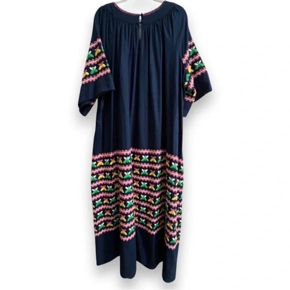 Frances Valentine Kaftan Butterfly Embroidered Dress In Navy Size 22 - Picture 3 of 11